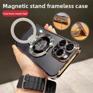 iphone 12 pro max slim electroplated borderless hard case with magnetic holder ultra thin matte phone