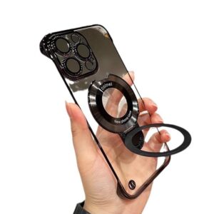 iphone 16 pro max slim electroplated borderless hard case with magnetic holder