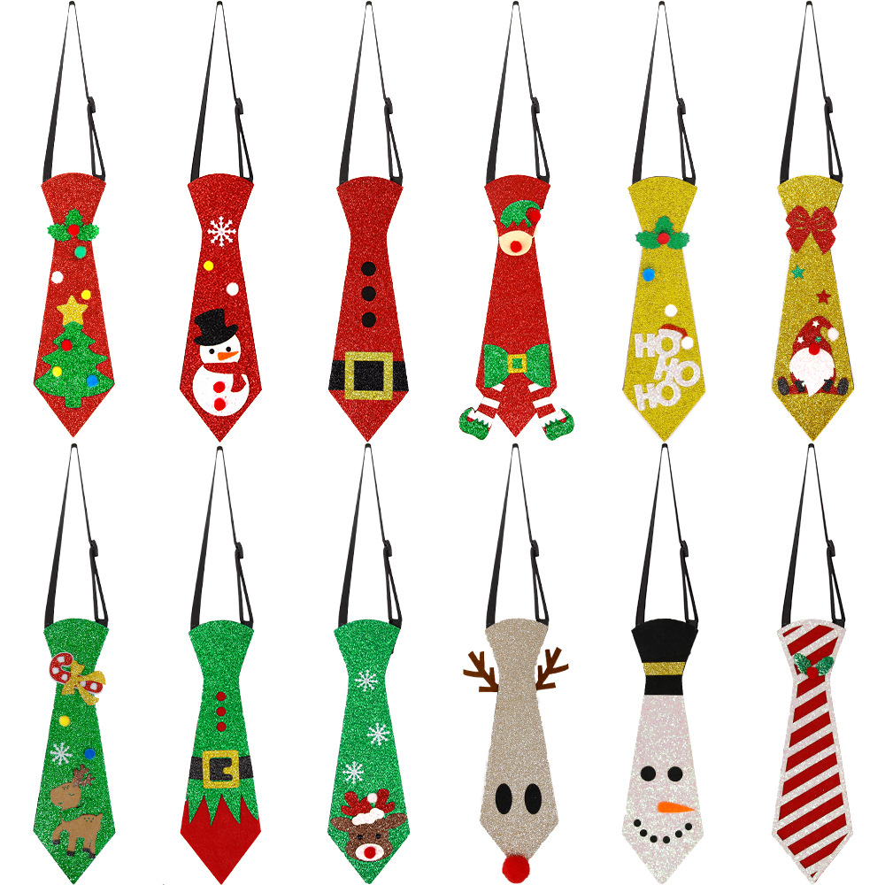 Christmas Felt Reindeer Snowman Party Necktie detail image 5