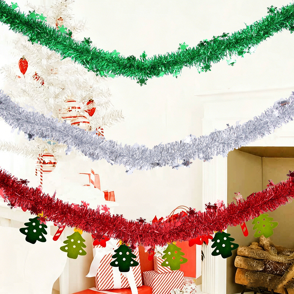 Christmas 2 m Red Green Silver Snowflake Tinsel Garland detail image 6