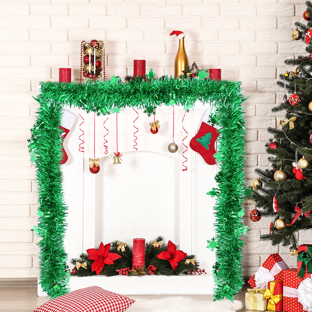 Christmas 2 m Red Green Silver Snowflake Tinsel Garland detail image 12