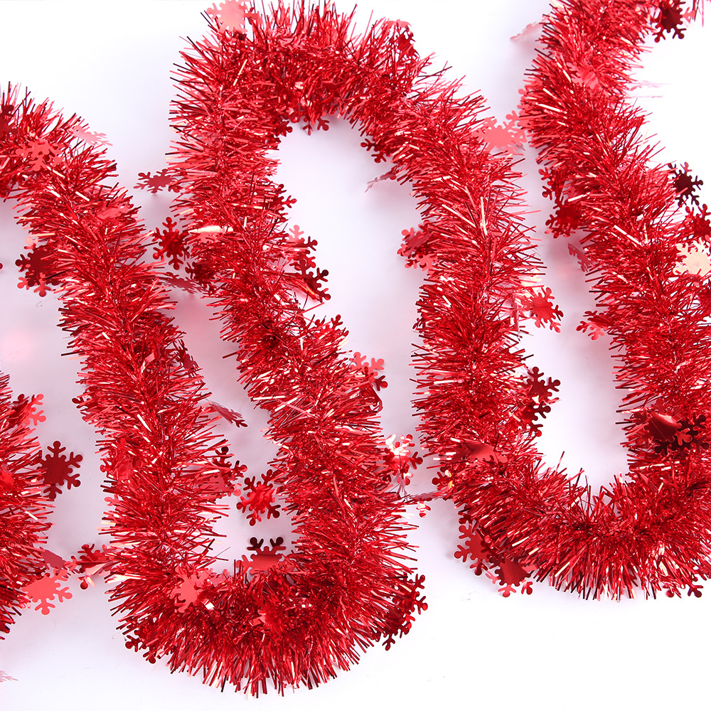 Christmas 2 m Red Green Silver Snowflake Tinsel Garland detail image 18