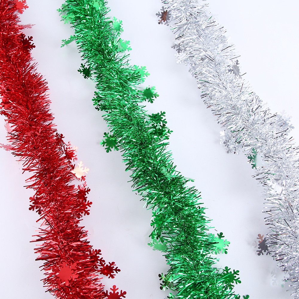Christmas 2 m Red Green Silver Snowflake Tinsel Garland detail image 19