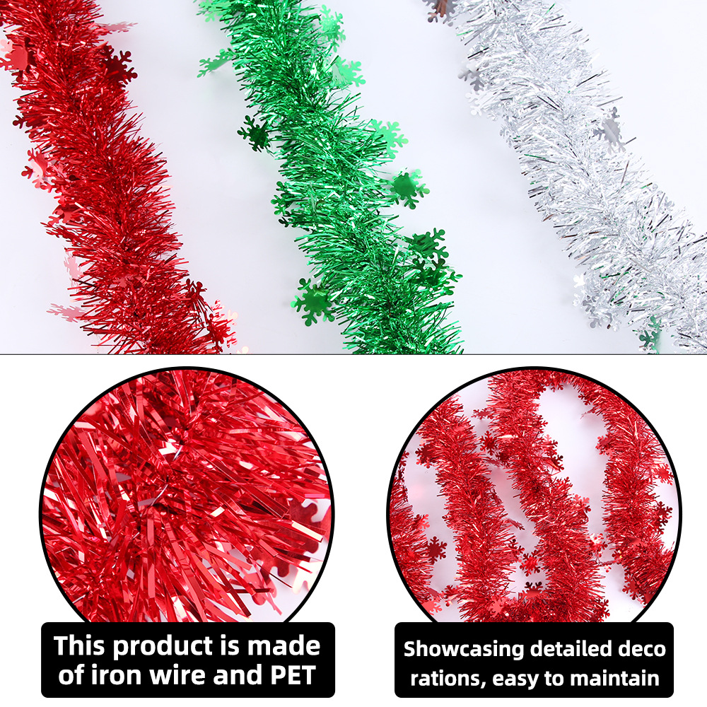 Christmas 2 m Red Green Silver Snowflake Tinsel Garland detail image 9