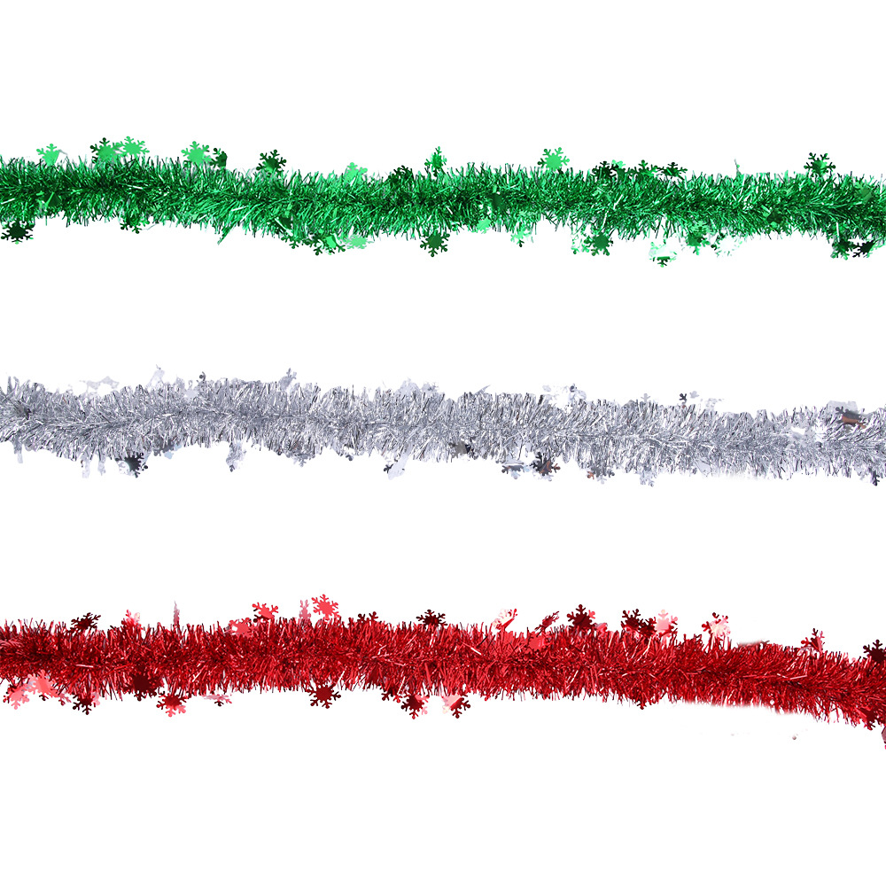 Christmas 2 m Red Green Silver Snowflake Tinsel Garland detail image 8