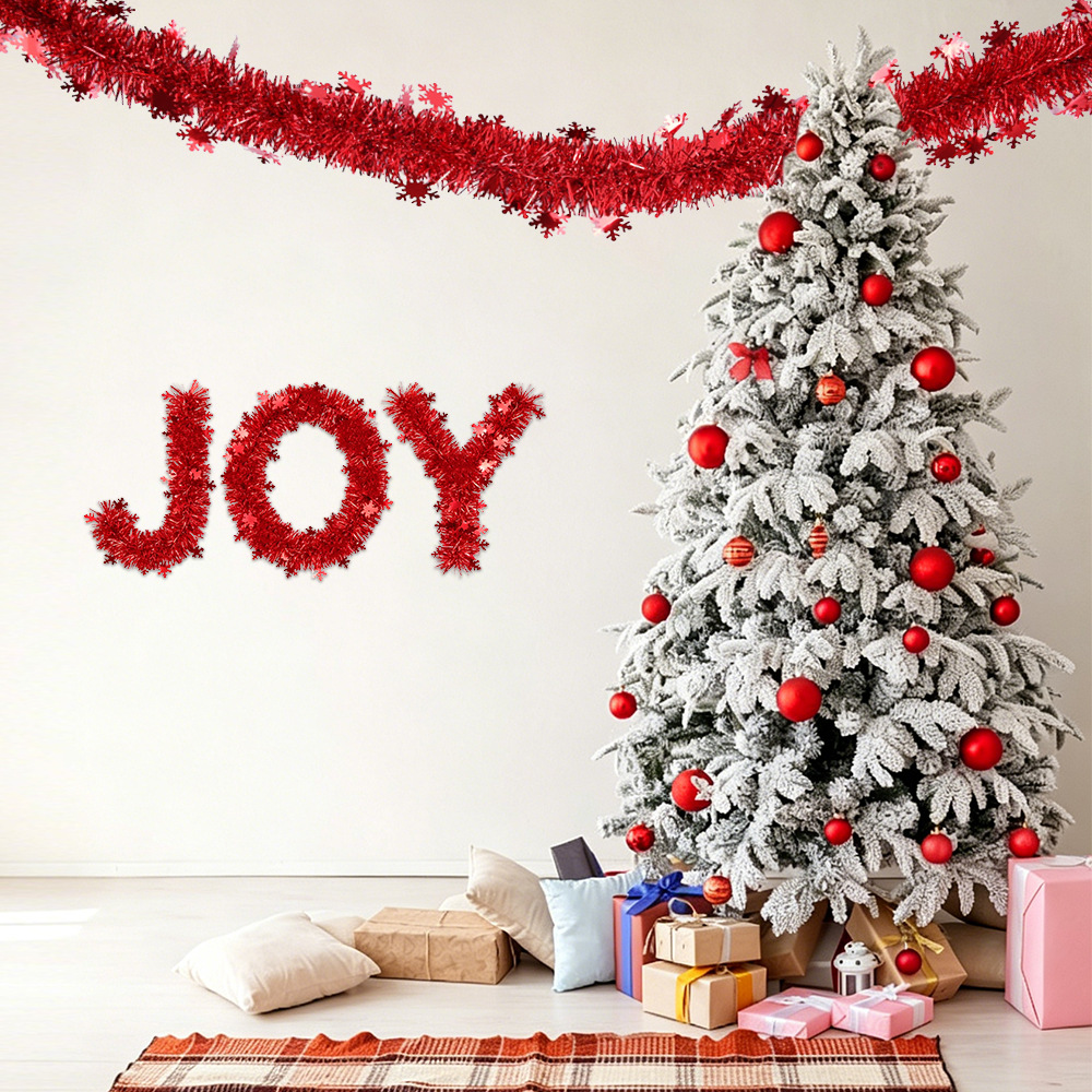 Christmas 2 m Red Green Silver Snowflake Tinsel Garland detail image 14